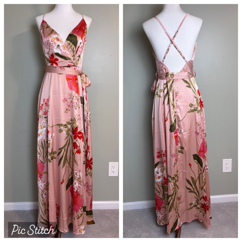 NWT JJ’s House Ketsia Pink Floral Satin Dress S Garden Cottagecore Prom Wedding
